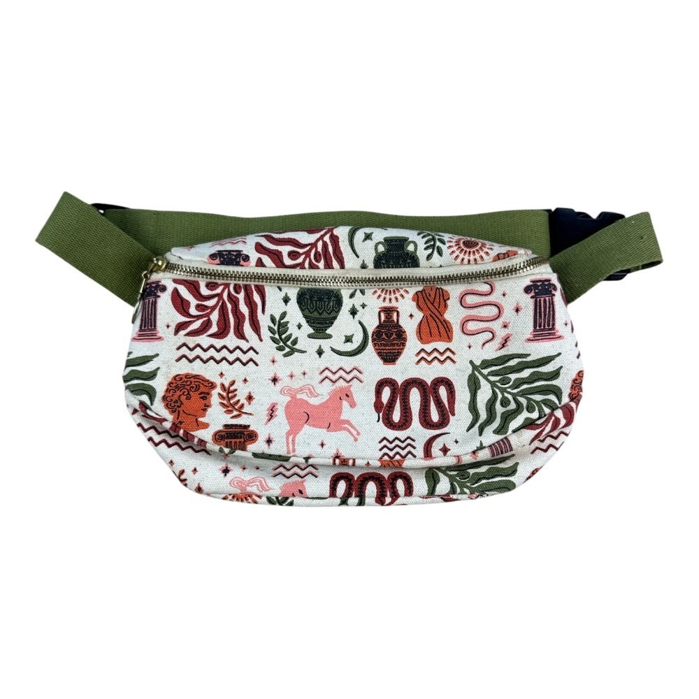 Danica Studio Greek Mythology Canvas Hip Bag Fanny Pack Cream Olive Green Flaw